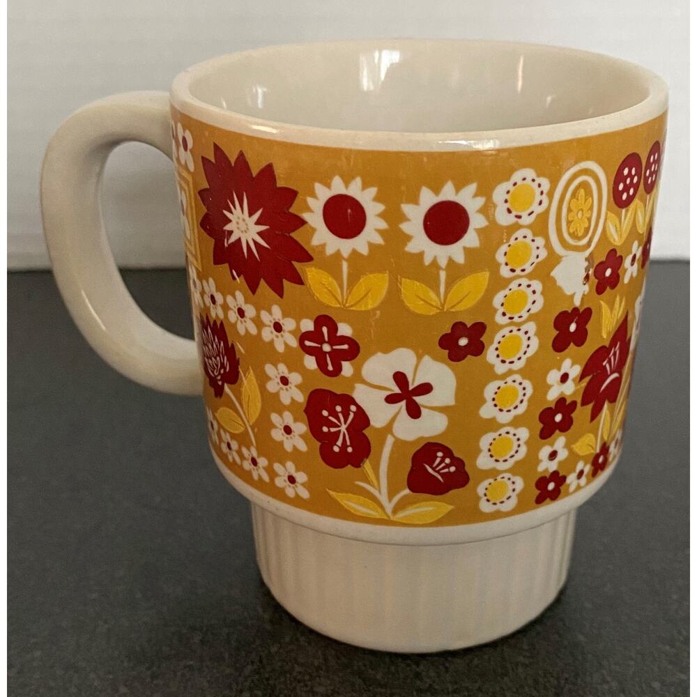 Vintage MCM Yellow Floral Mug